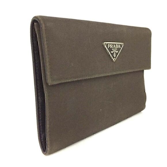 ⭐ PRADA Logo Plate Khaki Nylon Trifold Wallet/9W0514 - Picture 7 of 8